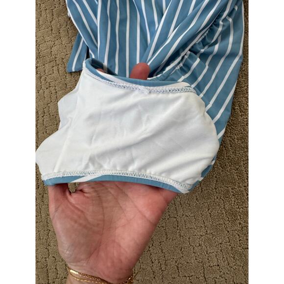 NWT Kindred Bravely Ruffle Wrap 1 Piece Nursing
Swimsuit Coastal Stripe Medium - Picture 4 of 7